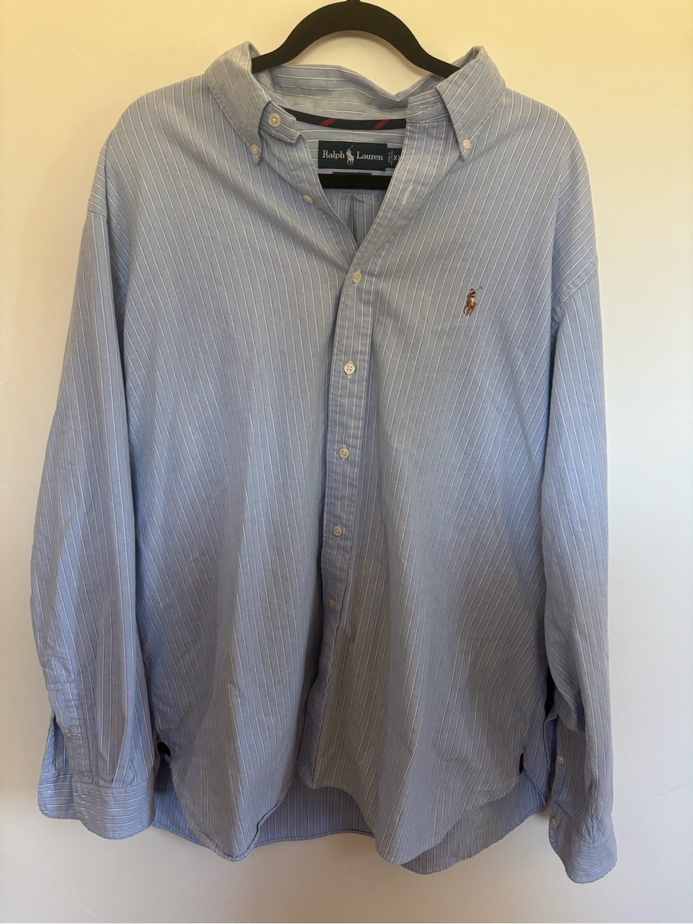 Ralph Lauren Classic Fit Oxford Shirt XXL Blue White Stripe Button Down | A14